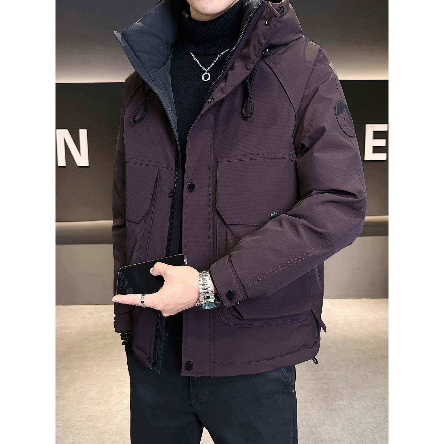 高级感紫色羽绒服男冬季加厚2025新款90白鸭绒轻薄工装冲锋衣外套
