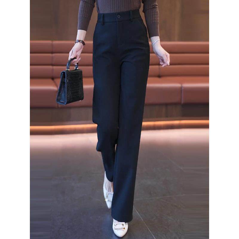 高端女士西装阔腿裤2025春秋新款高腰窄版加绒裤加厚显瘦直筒女裤