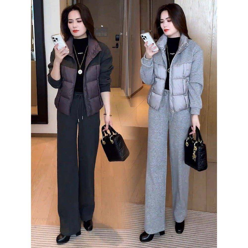 香港代购时尚套装女冬季新款保暖羽绒棉服外套阔腿裤休闲两件套潮