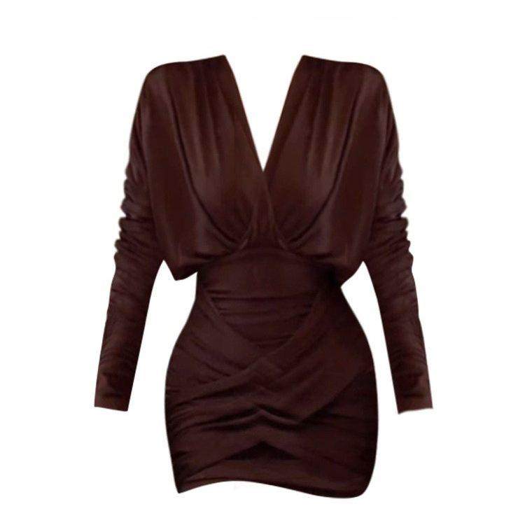 香港秋新款法式名媛V领交叉褶皱连衣裙女设计感显瘦收腰包臀短裙,女装/女士精品,连衣裙,淘宝优惠券,粉丝福利购,淘宝优惠卷