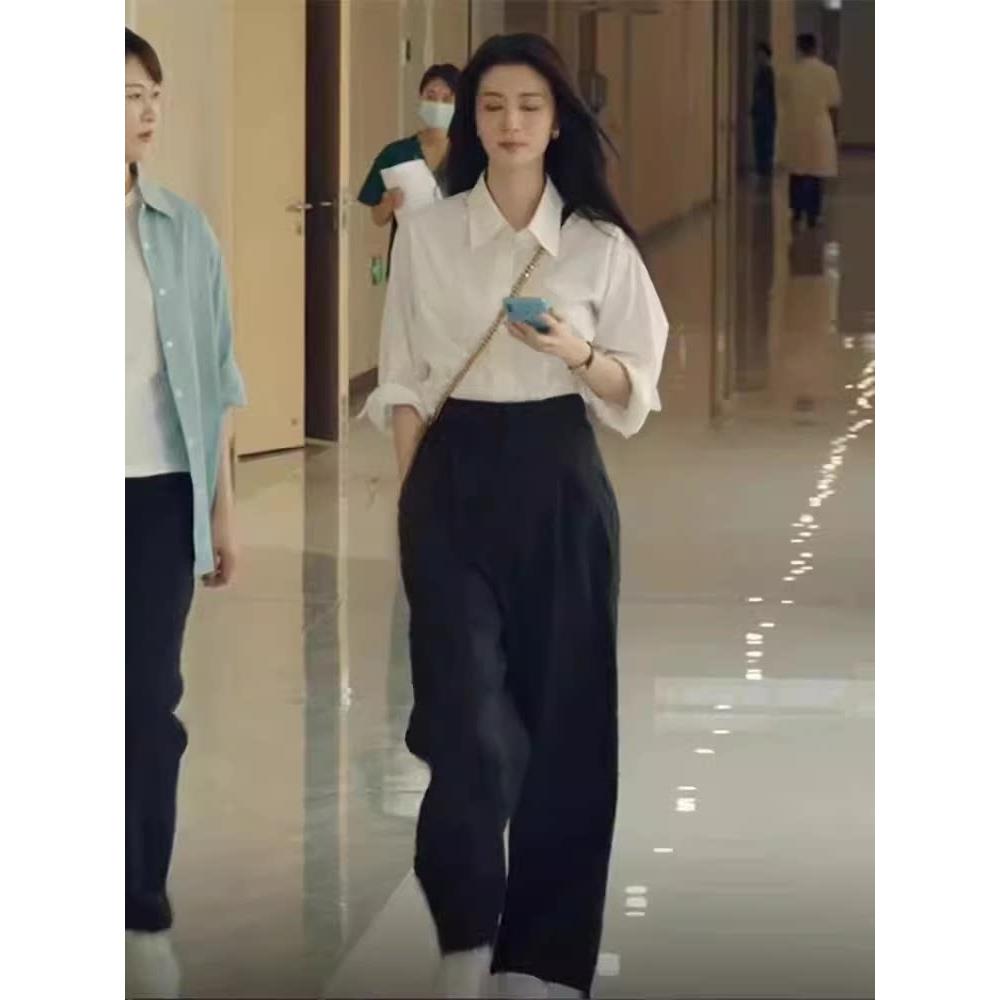 M家明星王楚然许沁同款黑色垂感西装裤女秋小个子宽松直筒阔腿裤