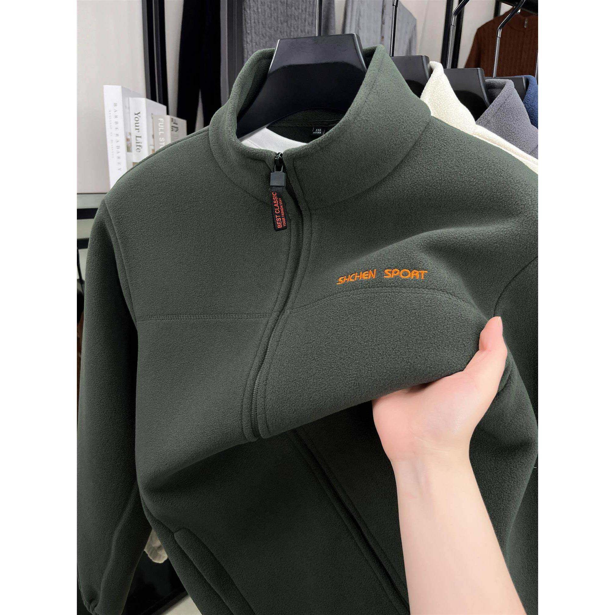 户外抓绒衣男2025新款潮牌双面摇粒绒外套加绒加厚拉炼立领夹克男