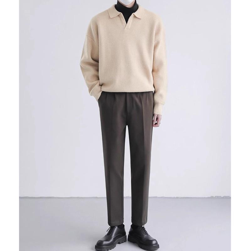 GM新潮 男POLO衫翻领毛衣男款秋冬季宽松加厚内搭打底衫V领针织衫