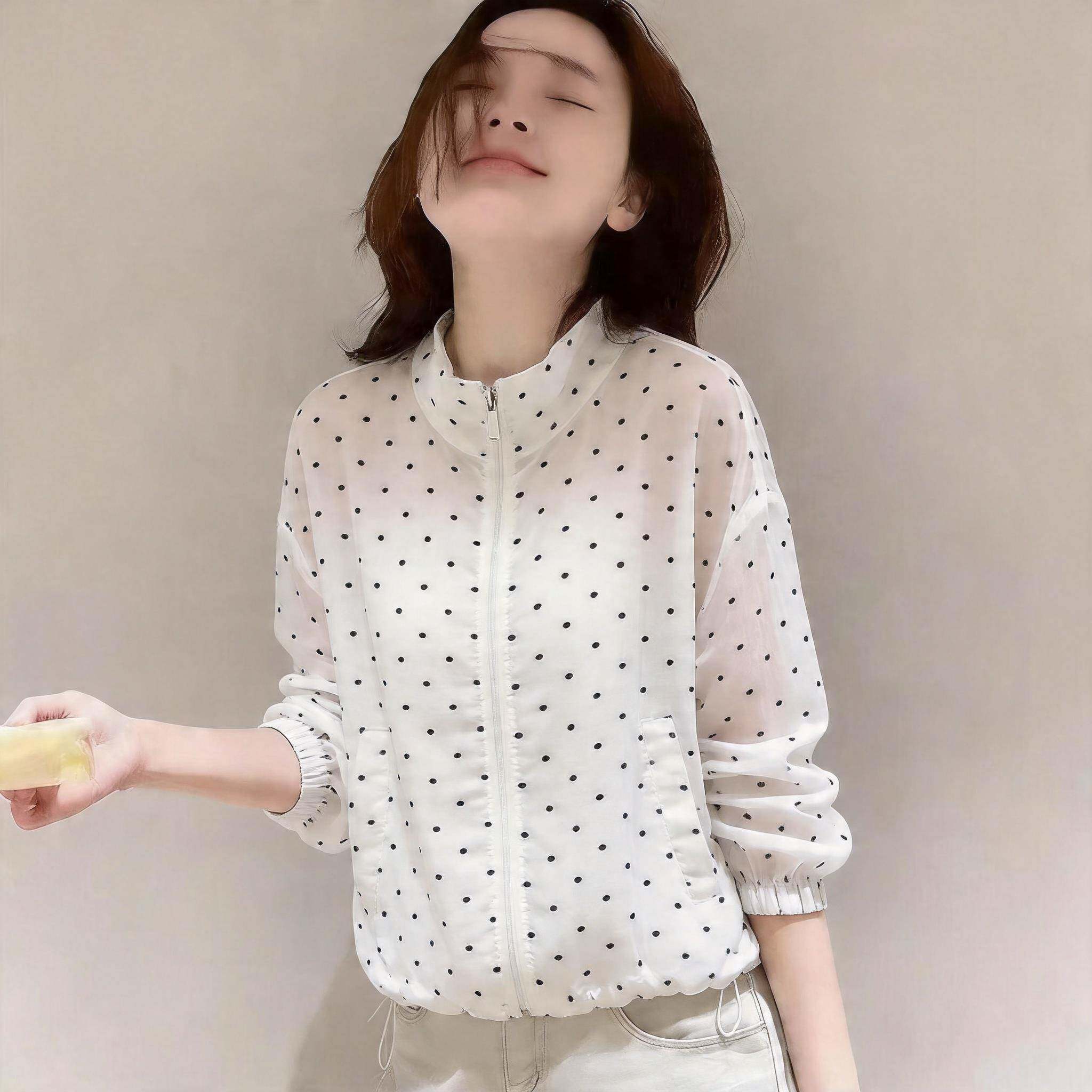 2026夏季新款韩版甜美波点长袖衬衫女薄款小个子休闲短外套防晒衣