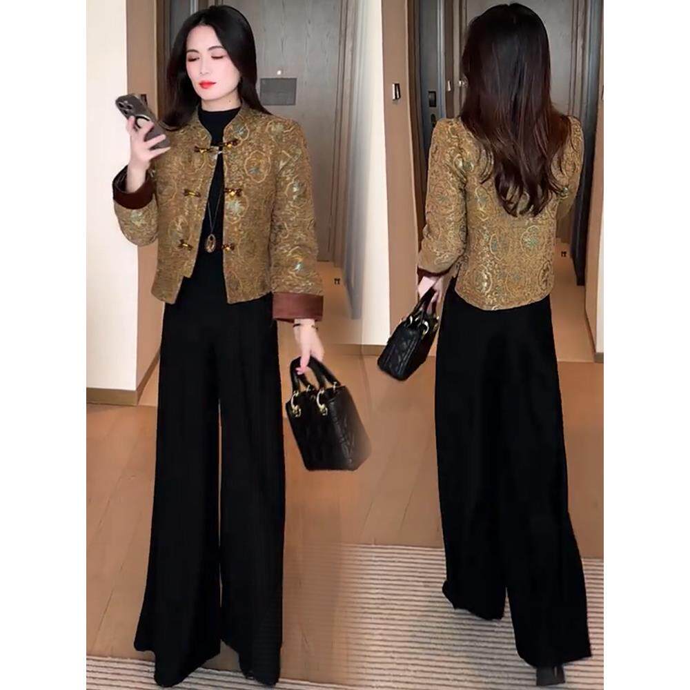 香港代购新中式加棉外套女2025冬季新款洋气显瘦国风盘扣印花上衣