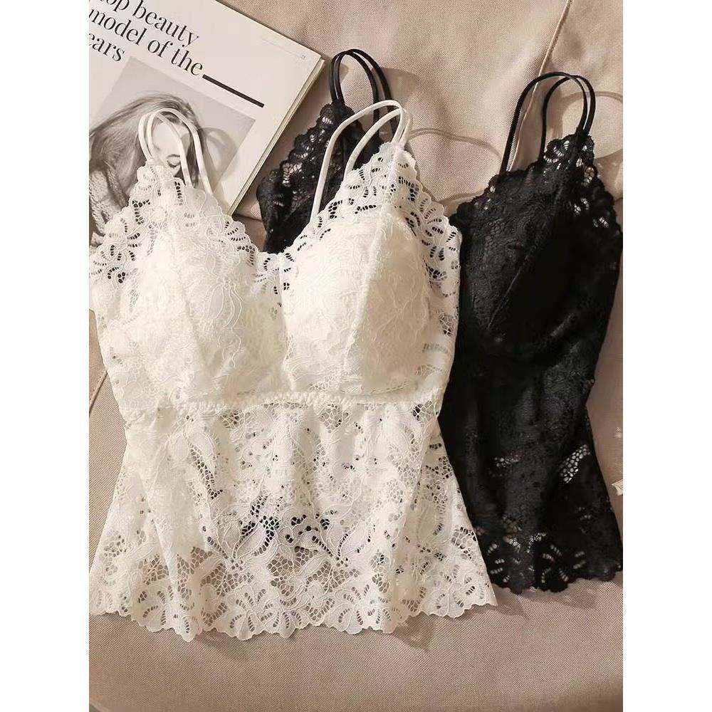 蕾丝吊带背心女西装内搭性感镂空美背网纱带胸垫打底无袖上衣外穿