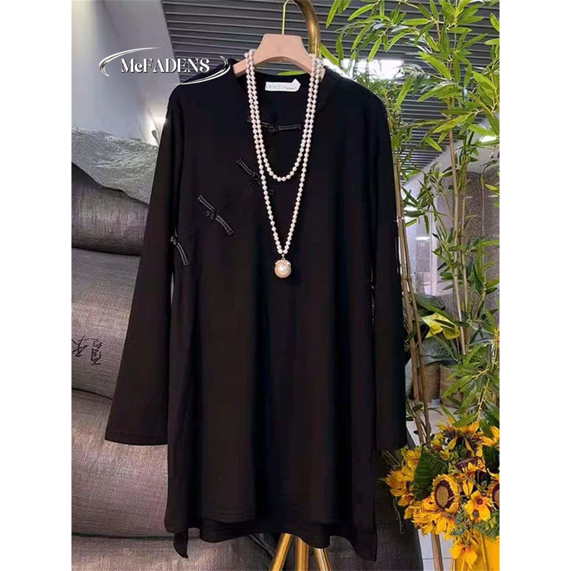 香港胖妹妹新款大码女装简约显瘦覆古打底衫上衣中式国风盘扣长衫