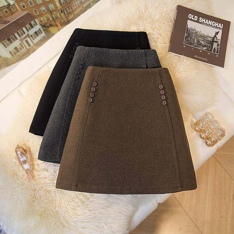 专柜羊毛呢西装半身裙女2025秋冬高腰防走光a字裙小个子百搭短裙