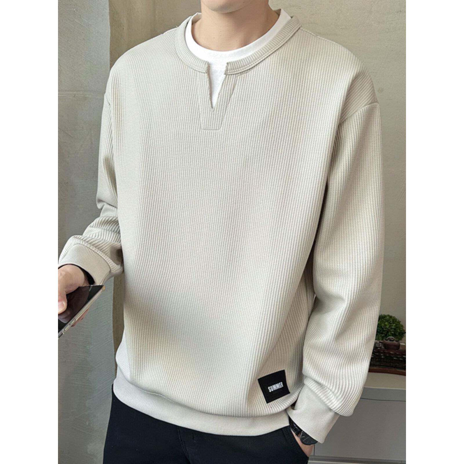 设计感假两件长袖t恤男款2025新款春秋季潮牌休闲百搭无帽卫衣男