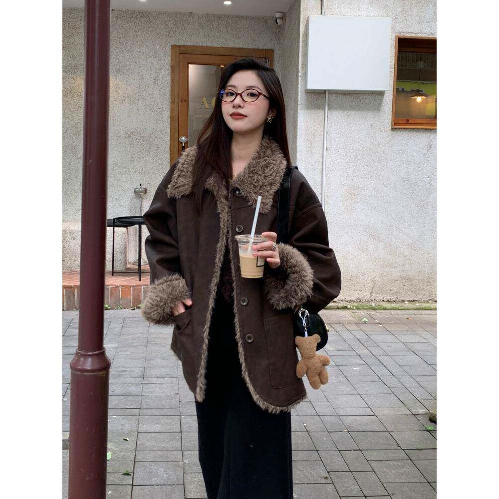 LEADINGLAD 双面穿皮毛一体羊羔毛外套女2025冬季新款保暖机车服