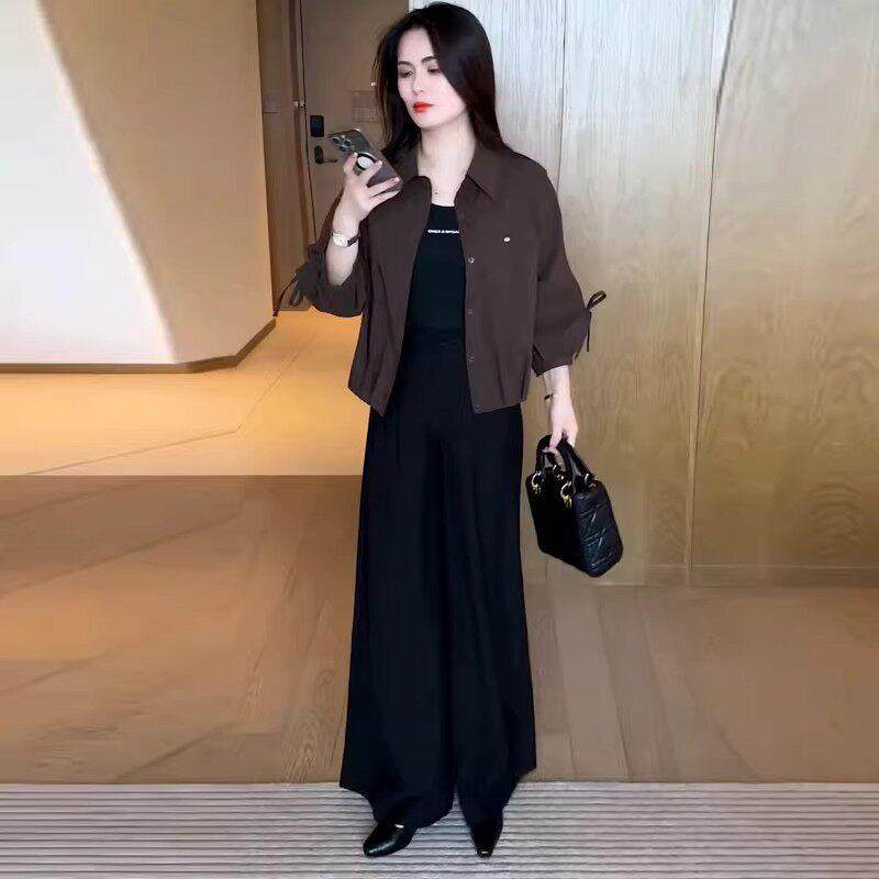 香港代购妈妈装衬衫短外套女秋季新款时髦洋气宽松小个子休闲衬衣