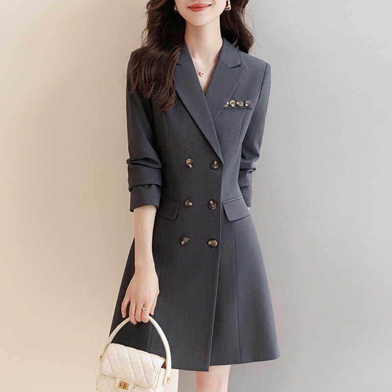 香港大码高级感长袖西装连衣裙2025春秋新款御姐通勤职业中长裙子