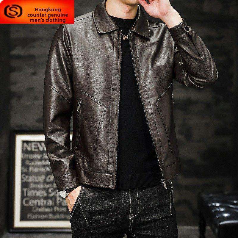 真品男皮夹克2025新款春秋冬翻领山羊皮上等天鹅绒加厚夹克男夹克