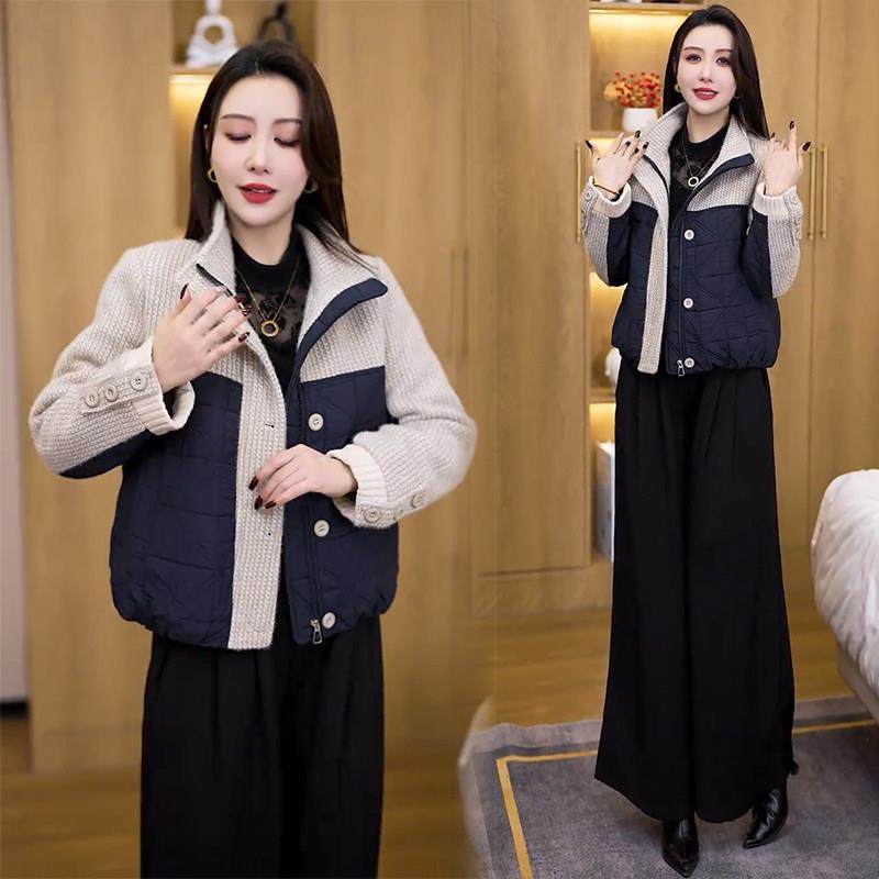 香港代购时尚短款棉服女冬季新款宽松显瘦立领撞色拼接棉袄外套潮