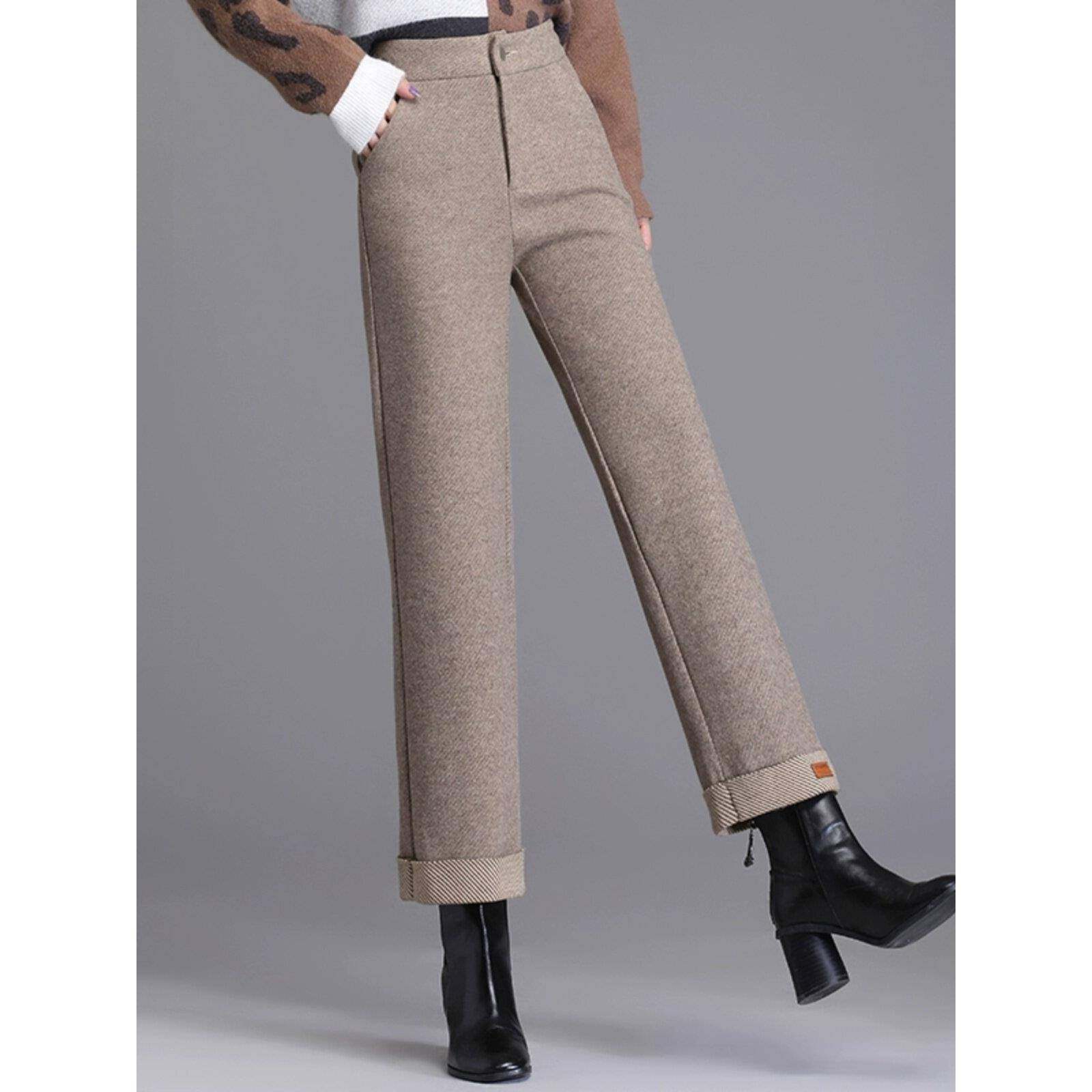 大码窄版阔腿裤女2025秋冬新款加绒加厚宽松九分裤毛呢直筒休闲裤