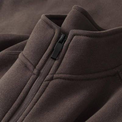 Mostarsea~600g重磅美式棕色卫衣外套男士秋冬银狐绒立领开衫夹克