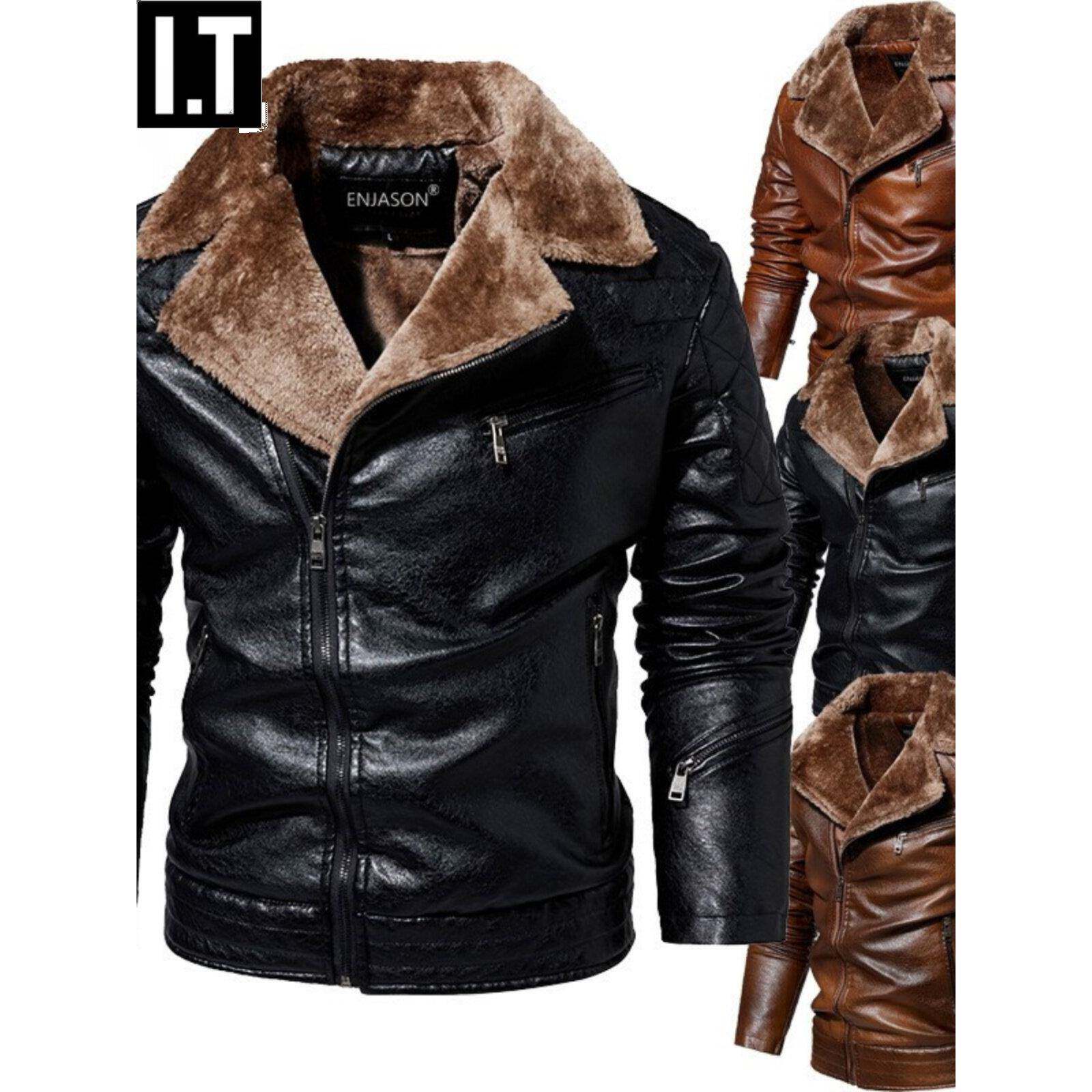 翻领皮毛一体真皮皮衣男秋冬季摩托骑行机车服皮夹克加绒加厚外套