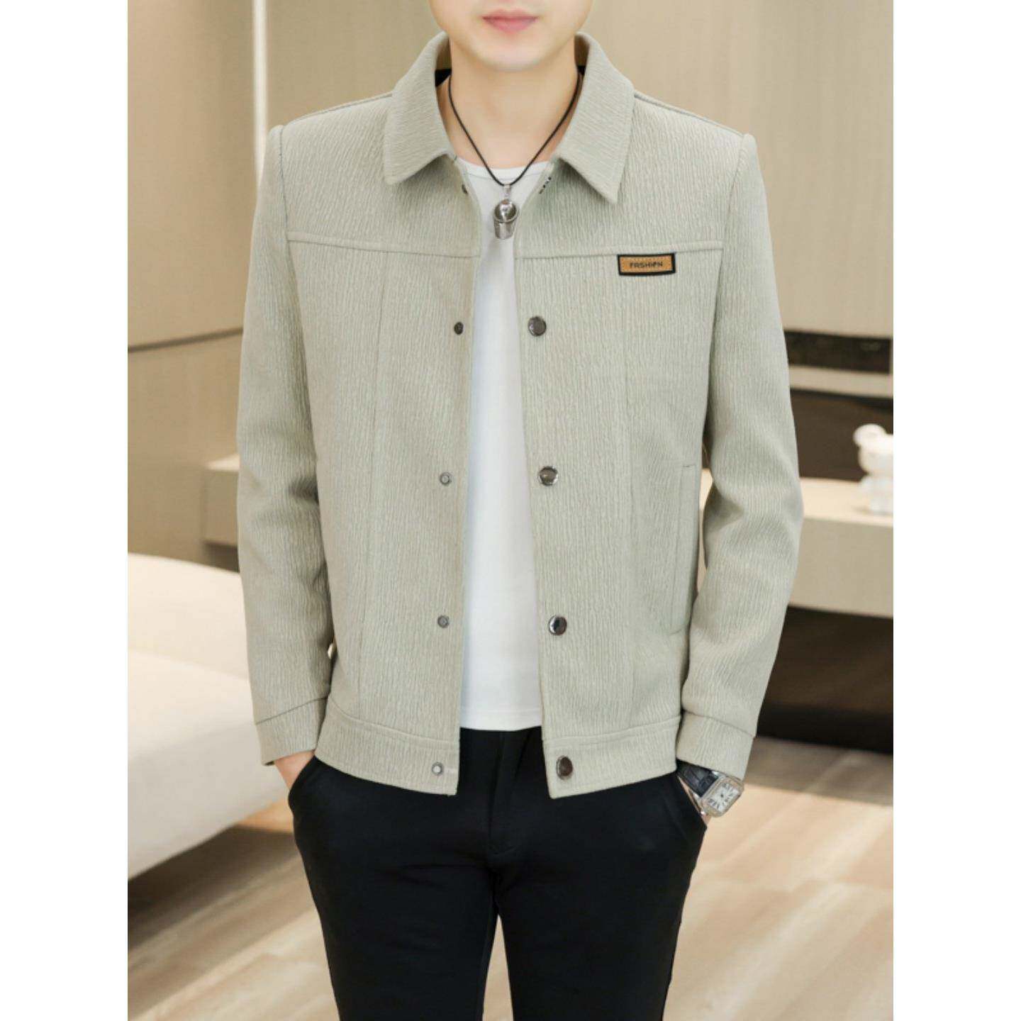 高端肌理纹男士休闲外套秋冬季2025新款翻领潮流修身加绒夹克男装