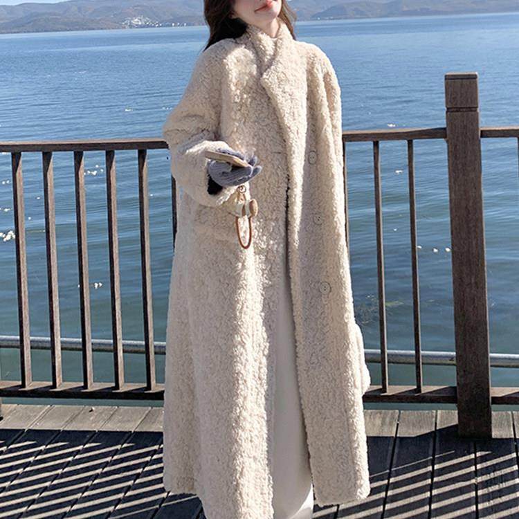 香港冬季韩系羊羔毛皮毛一体中长款大衣女高级感加厚保暖毛绒外套