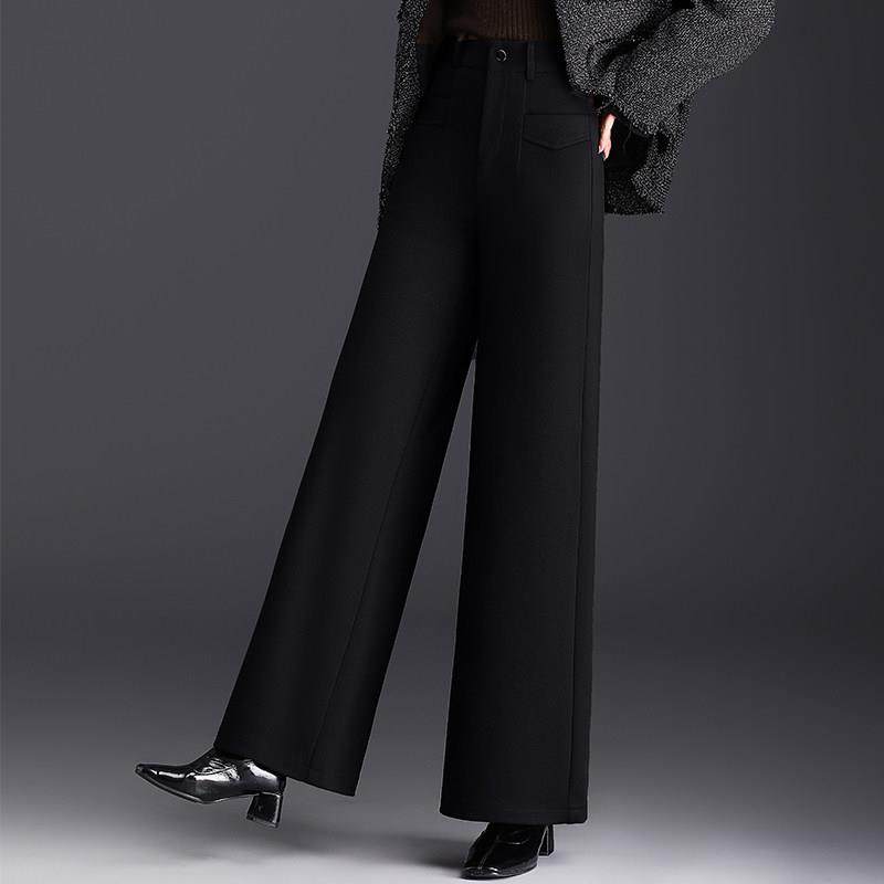 高档轻奢毛呢加厚阔腿裤女士秋冬新款百搭高腰垂感西装裤直筒长裤