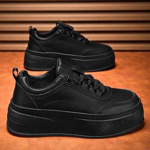 2025新款男鞋秋季黑色休闲皮鞋运动厚底增高厨房防滑上班厨师板鞋