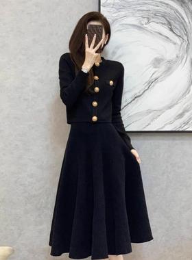 欧洲站2025早秋一整套入秋穿搭赫本风高级感针织衫配裙子两件套装