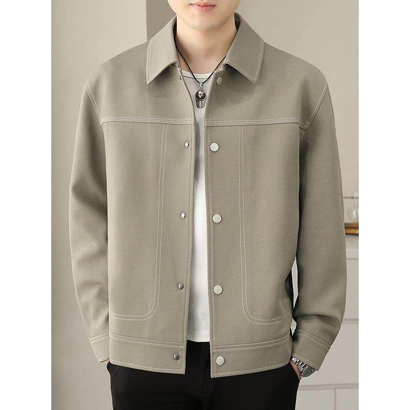 高端男士外套春秋季2025新款高级感宽松行政男装休闲翻领夹克上衣