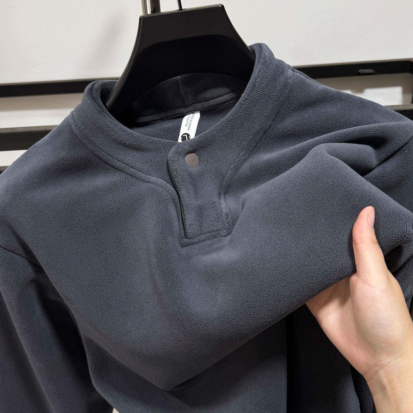 Mostarsea~亨利领双面摇粒绒卫衣男加厚休闲百搭保暖套头上衣内搭