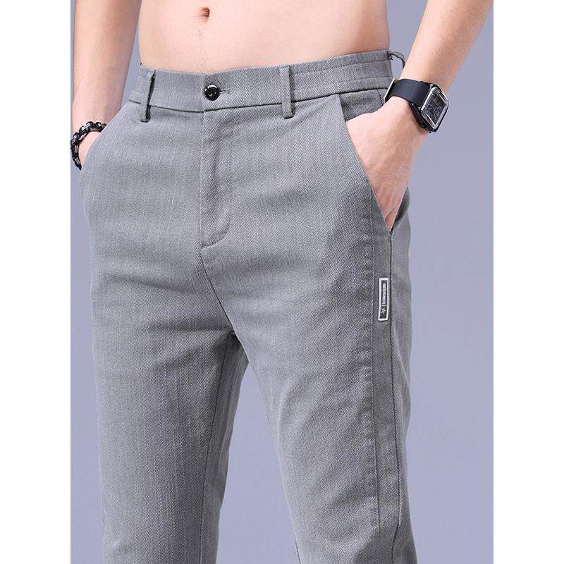 春秋季松紧腰休闲裤男士修身直筒运动免烫抗皱百搭牛仔长裤子男款