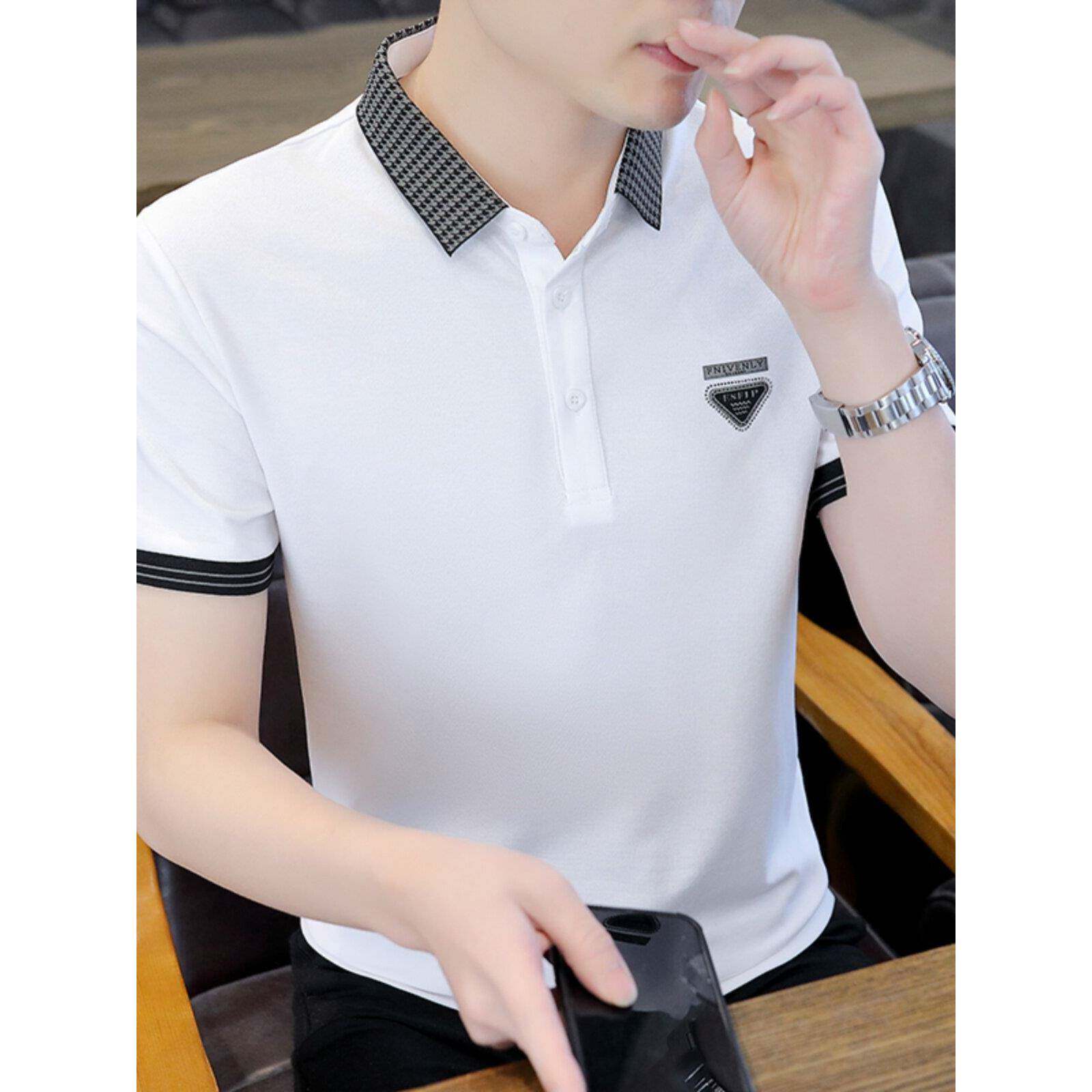 高端纯棉POLO衫男夏季薄款男士T恤短袖冰丝翻领修身刺绣休闲体恤