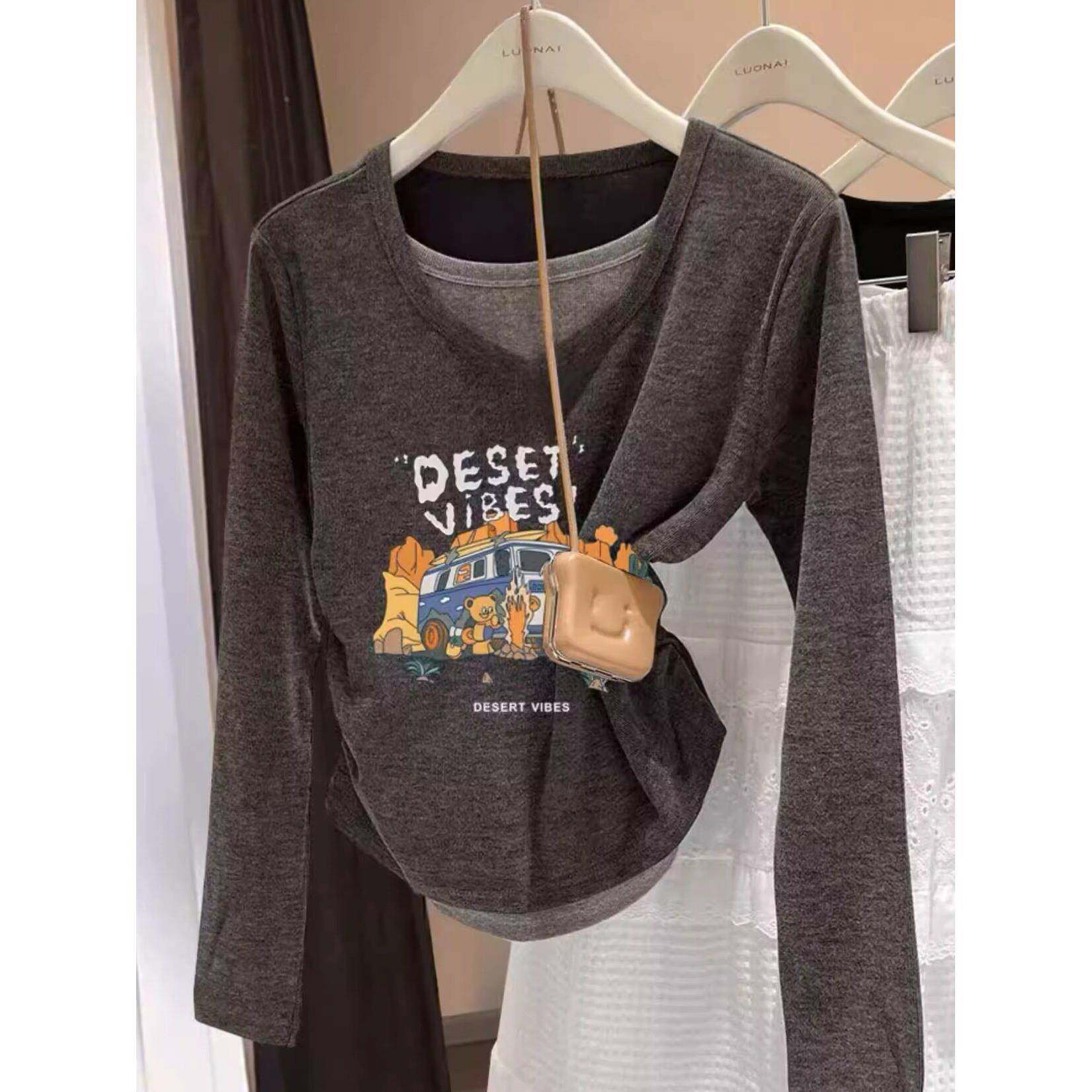 韩国2025春秋季新款假两件长袖T恤女收腰显瘦减龄百搭上衣打底衫