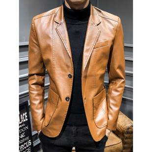 高级感休闲皮衣男款商务时尚百搭夹克欧美新款中年爸爸装西服外套