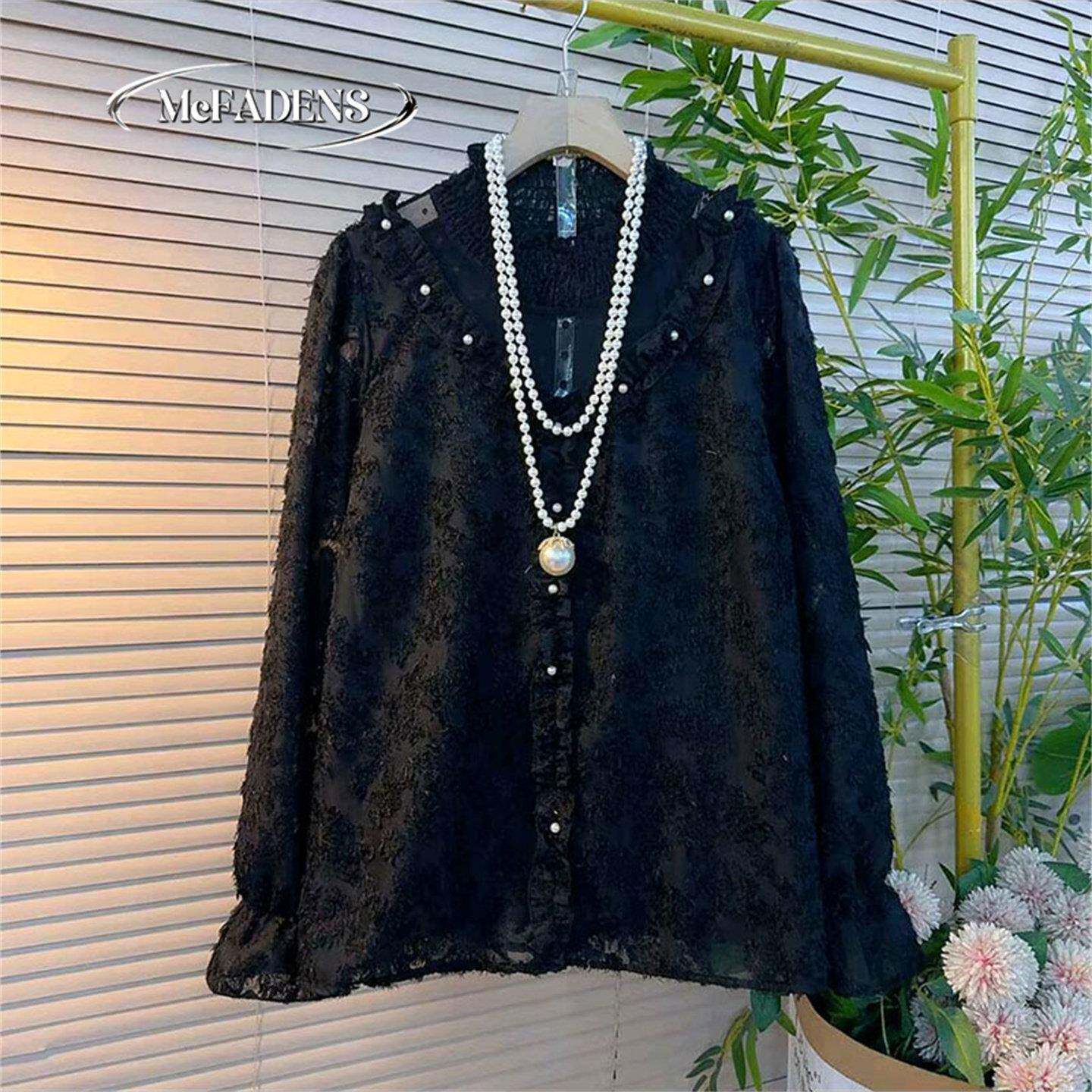 香港时尚百搭减龄娃娃衫胖妹妹大码女装冬款洋气镂空蕾丝拼接上衣