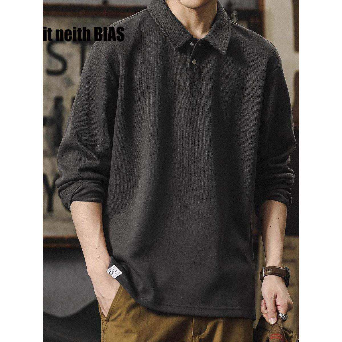 it neith BIAS长袖polo衫男高级感美式纯色打底衫t恤宽松大码卫衣