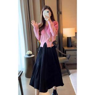 欧洲站秋季新款时尚渐变色针织衫毛衣半身裙子减龄洋气法式套装裙