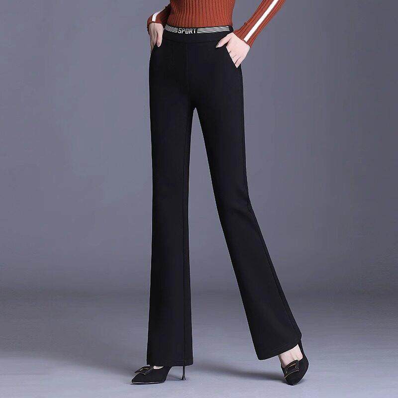 大码垂感微喇叭裤女春秋2025年高腰黑色弹力休闲裤妈妈显瘦西装裤
