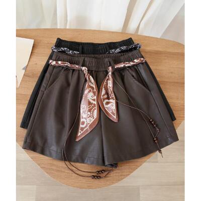 专柜系带皮短裤女外穿2025新款秋冬高腰显瘦气质小个子A字阔腿裤