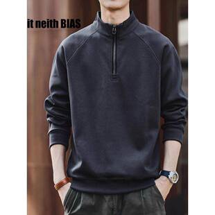 覆古半拉炼立领卫衣男春秋季 BIAS美式 宽松休闲加绒外套 neith