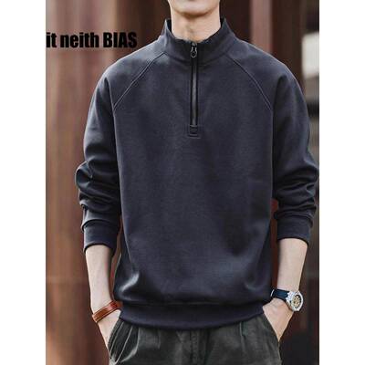 it neith BIAS美式覆古半拉炼立领卫衣男春秋季宽松休闲加绒外套