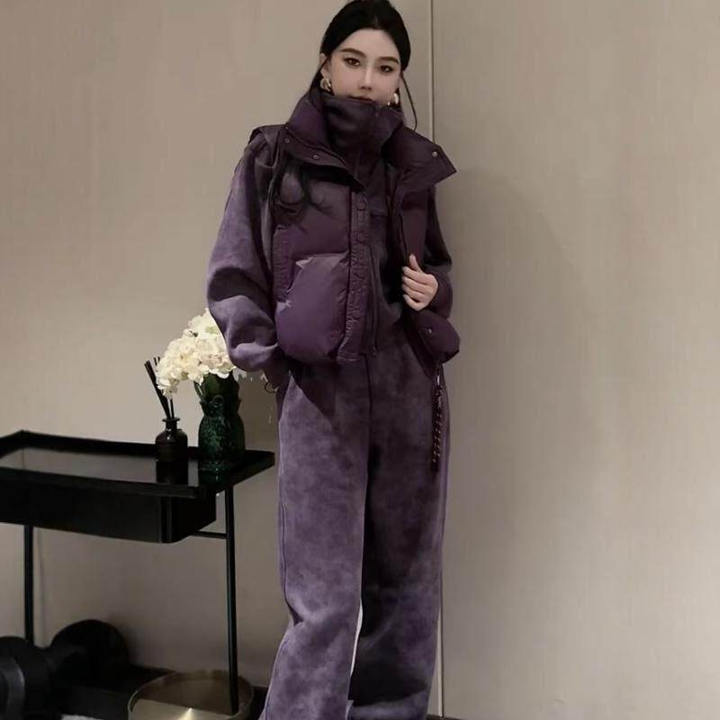 香港2025秋冬季加绒加厚时尚卫衣套装女宽松洋气马甲气质三件套潮