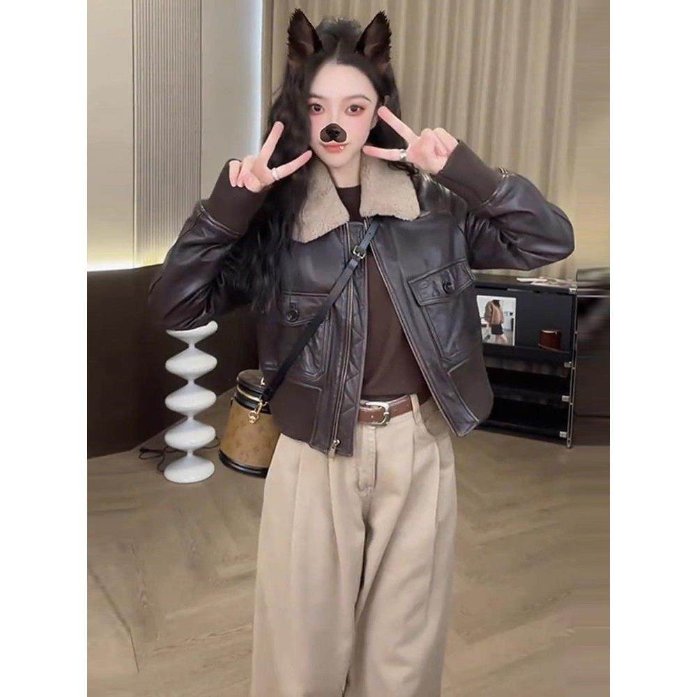 香港代购加棉加厚皮衣外套女秋冬新款洋百搭休闲短款皮夹克上衣潮