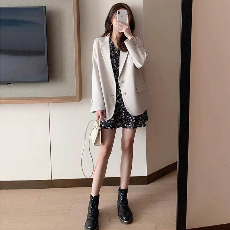 欧洲站2025年春季新款气质西装碎花洋装显高小个子知性两件式套装