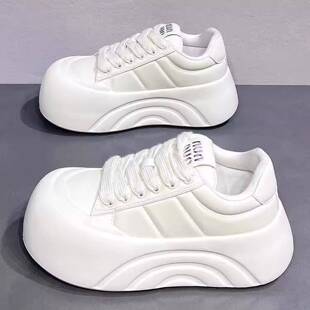 香港真皮厚底增高大头面包鞋女2025年秋季轻便时尚百搭爆款小白鞋