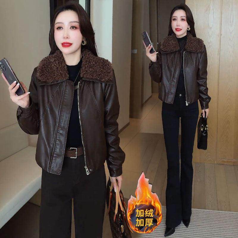 香港代购加绒加厚皮衣外套女冬季新款时髦羊羔毛拼接翻领PU皮夹克,女装/女士精品,短外套,淘宝优惠券,粉丝福利购,淘宝优惠卷