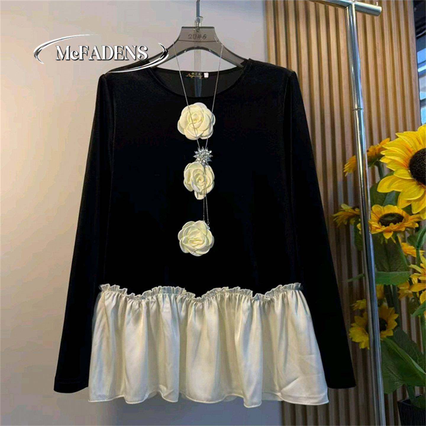 香港冬大码女装立体花朵荷叶边长袖圆领丝绒衬衫宽松显瘦内搭上衣,女装/女士精品,大码内搭,淘宝优惠券,粉丝福利购,淘宝优惠卷