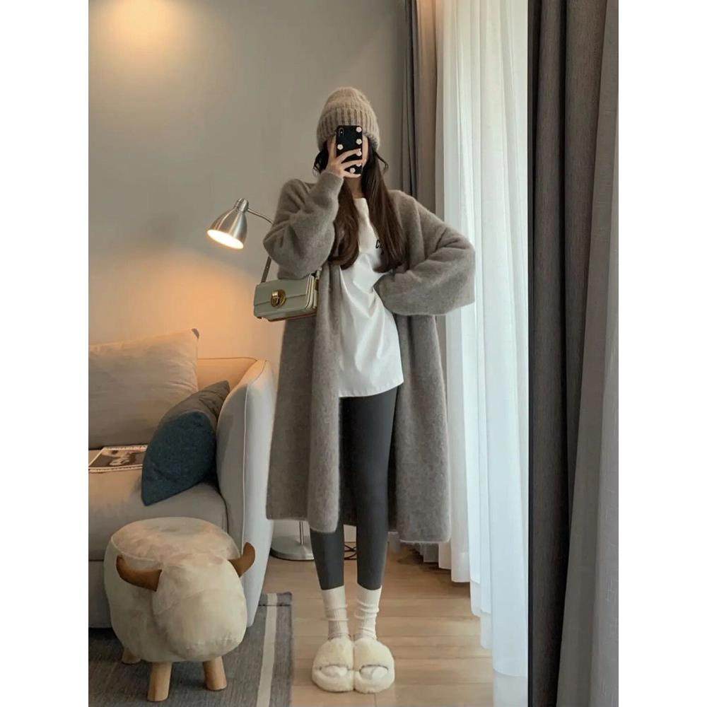 欧洲站法式高级感中长款软糯毛衣外套女秋季宽松慵懒显瘦针织开衫