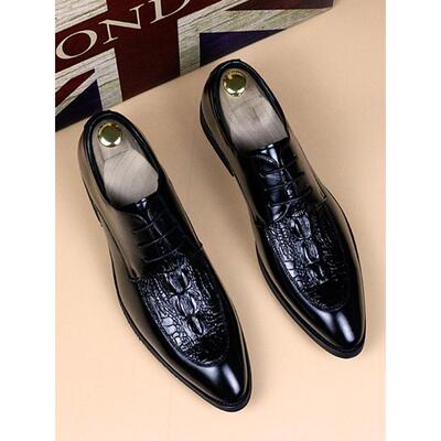 高端潮流尖头皮鞋男士商务正装英伦风韩版鳄鱼纹真皮内增高休闲鞋