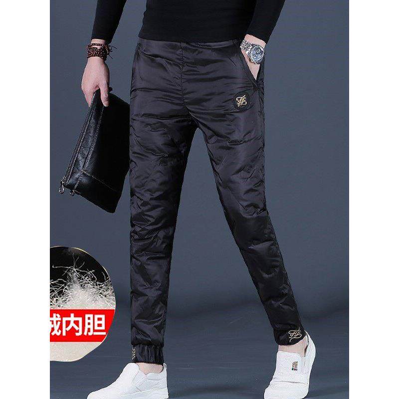 香港冬季裤子男士羽绒裤外穿修身潮流防寒休闲裤加绒束脚运动裤