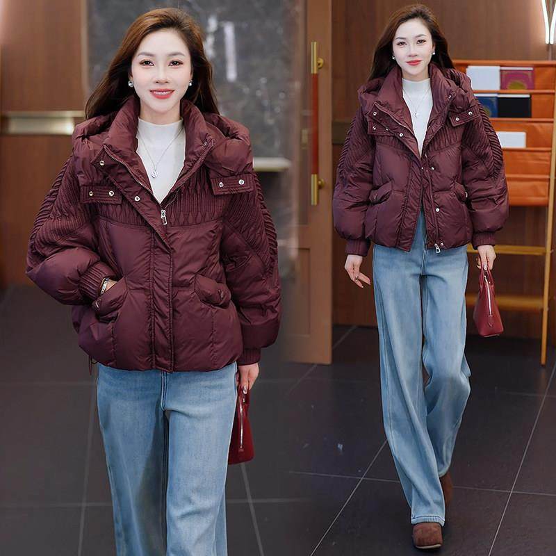 香港代购时尚连帽羽绒服女冬季新款宽松面包服加厚保暖白鸭绒外套