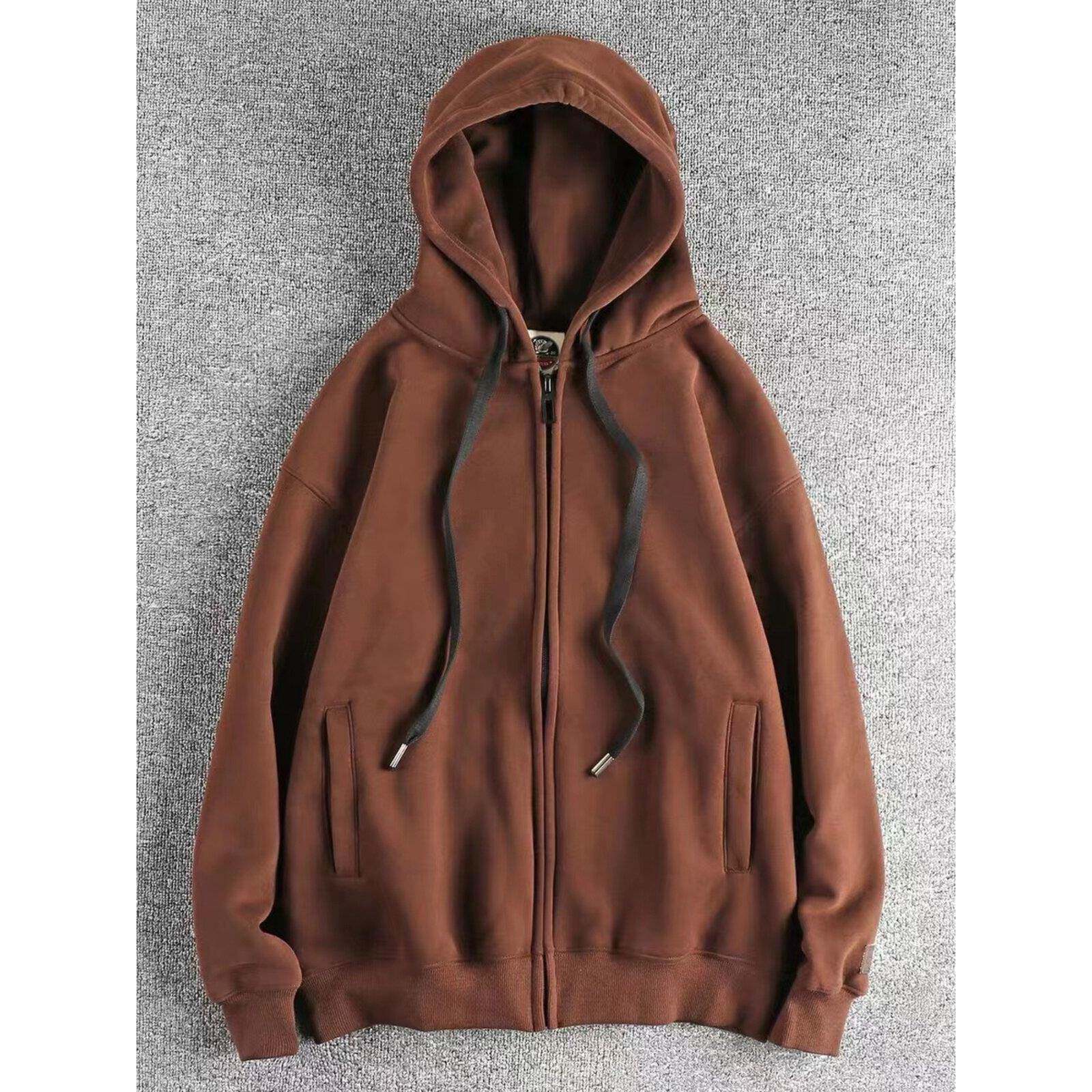 代购香港潮男秋冬重磅覆古加绒加厚保暖男士连帽开衫卫衣休闲外套